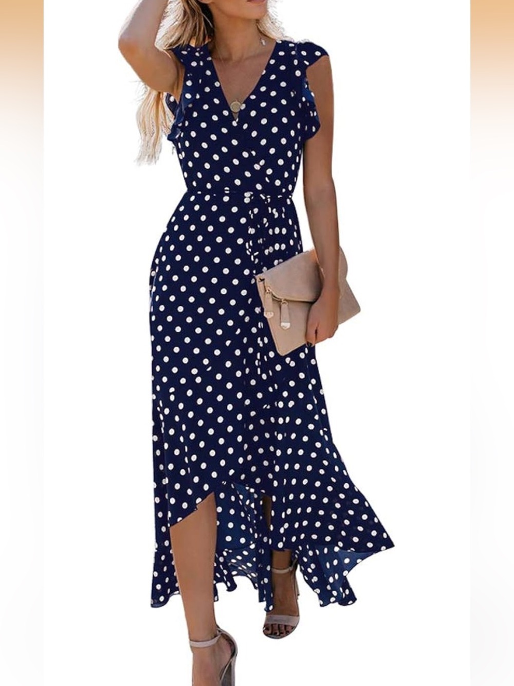 Grecerelle black and White Polka Dot High-Low Wrap Dress size S